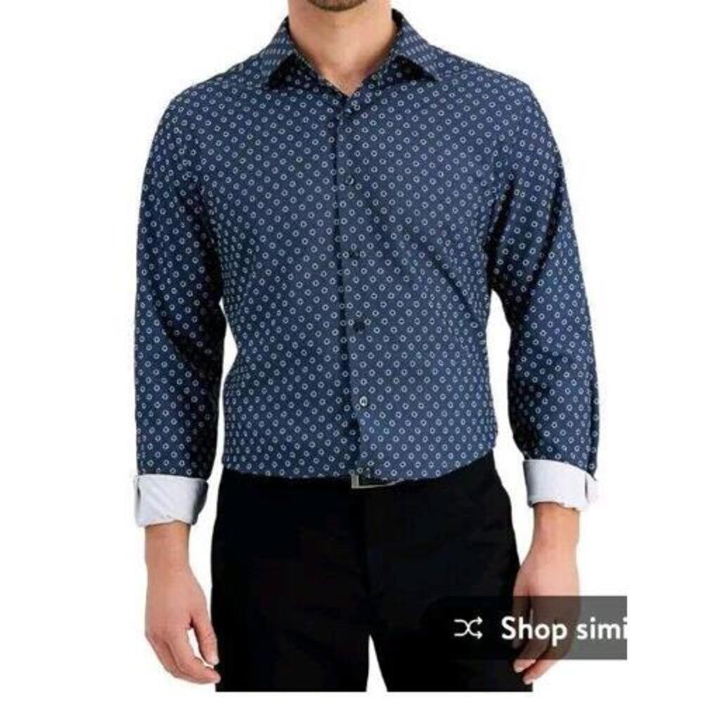 Alfani Shirt Men's Slim Fit Shirt Small 4-Way Navy Blue White